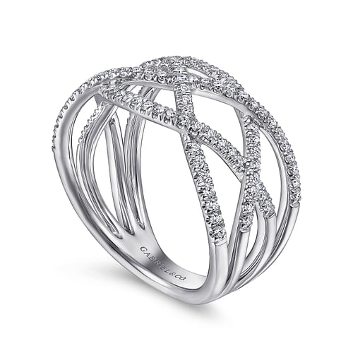 14K White Gold Diamond Criss Cross Ring