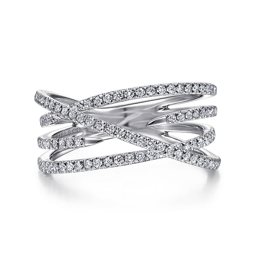 14K White Gold Diamond Criss Cross Ring