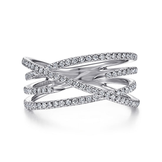 Gabriel - 14K White Gold Diamond Criss Cross Ring