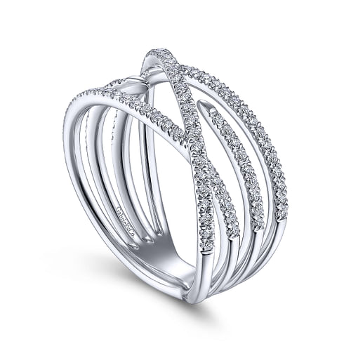 14K White Gold Diamond Criss Cross Ring