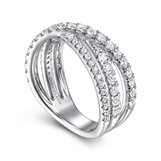 14K White Gold Diamond Criss Cross Ring angle 3