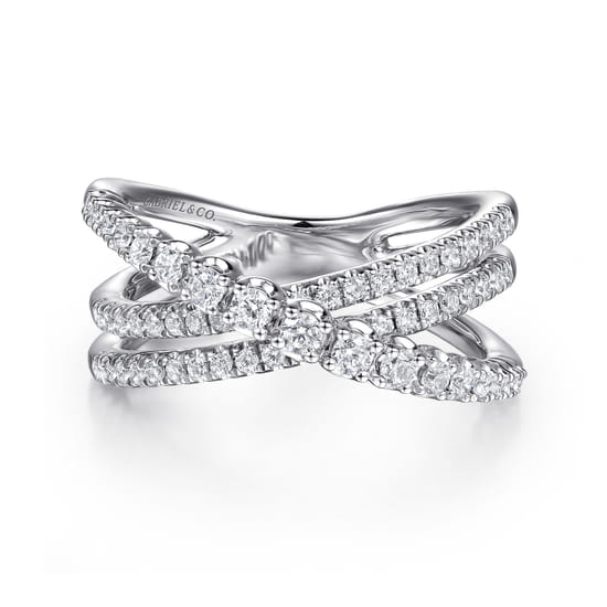 Gabriel - 14K White Gold Diamond Criss Cross Ring