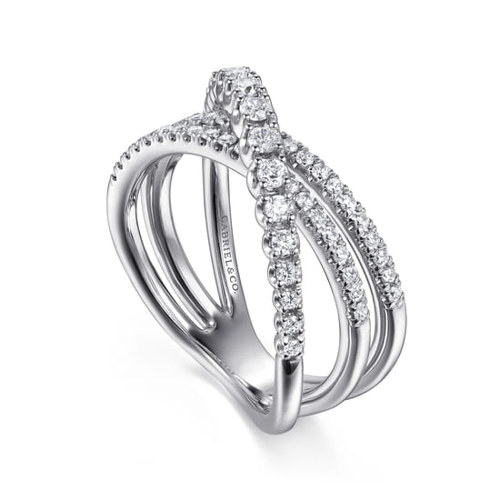 14K White Gold Diamond Criss Cross Ring angle 3