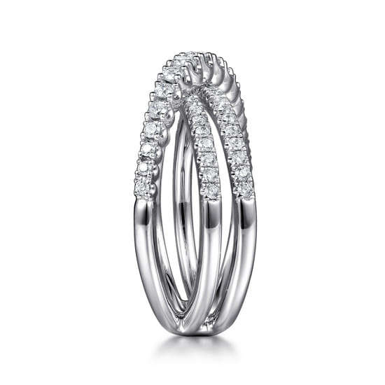 14K White Gold Diamond Criss Cross Ring angle 4