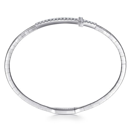14K White Gold Diamond Cross Bangle