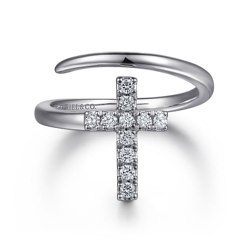 14K White Gold Diamond Cross Bypass Ring