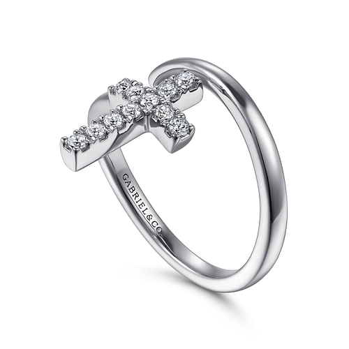 14K White Gold Diamond Cross Bypass Ring