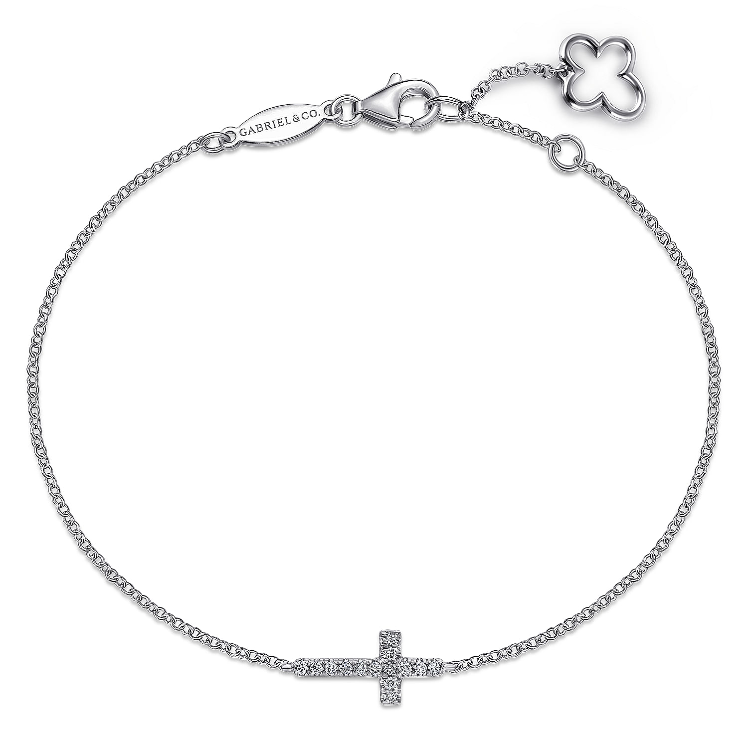 Gabriel - 14K White Gold Diamond Cross Chain Bracelet 