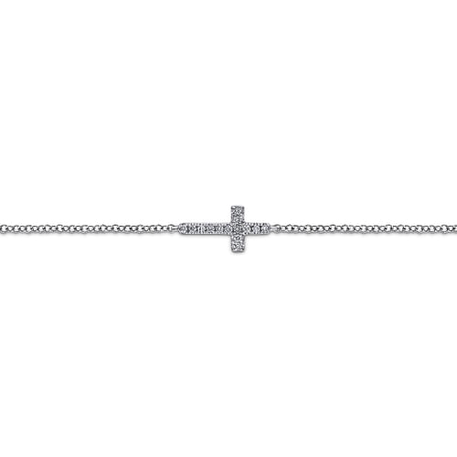 14K White Gold Diamond Cross Chain Bracelet 