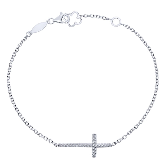 Gabriel - 14K White Gold Diamond Cross Chain Bracelet