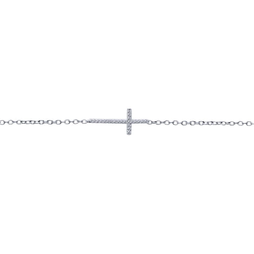 14K White Gold Diamond Cross Chain Bracelet