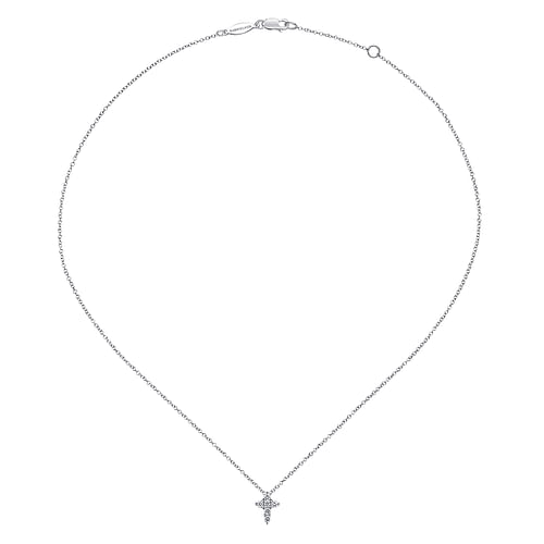 14K White Gold Diamond Cross Necklace