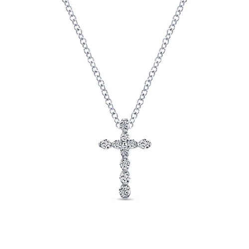 14K White Gold Diamond Cross Necklace