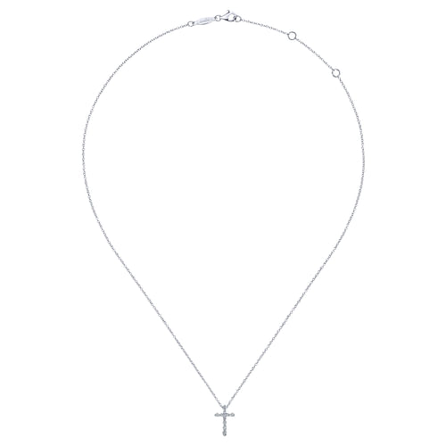 14K White Gold Diamond Cross Necklace