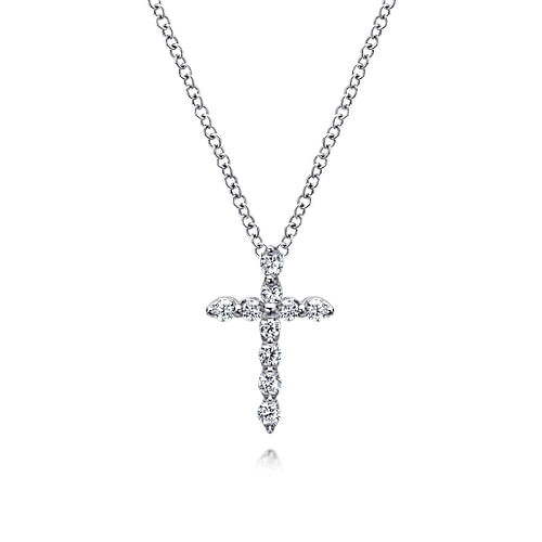 14K White Gold Diamond Cross Pendant Necklace
