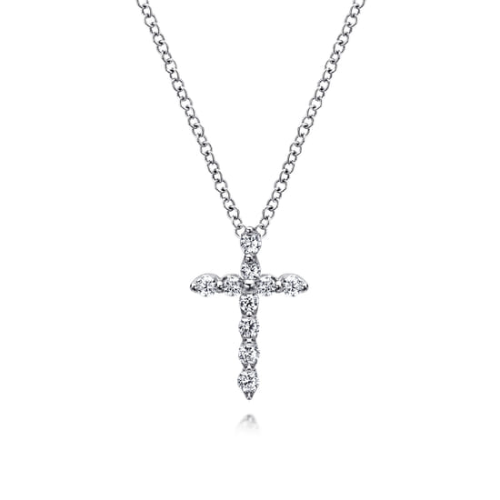 14K White Gold Diamond Cross Pendant Necklace