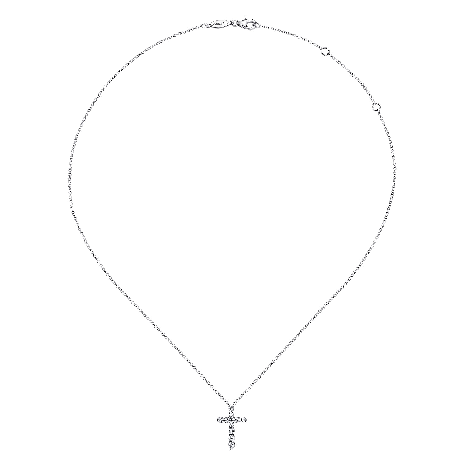 14K White Gold Diamond Cross Pendant Necklace