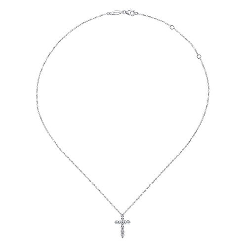 14K White Gold Diamond Cross Pendant Necklace