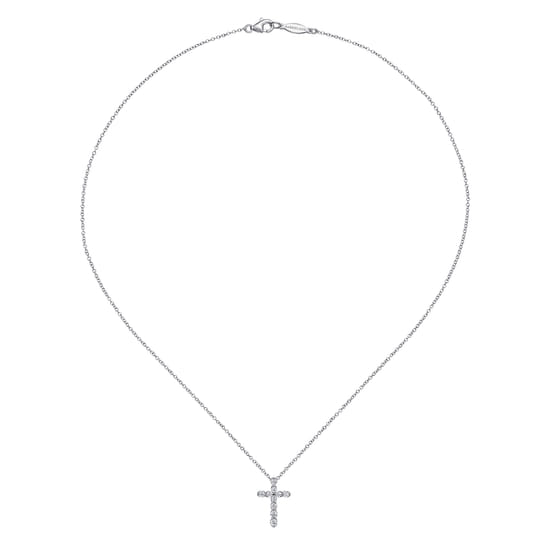 14K White Gold Diamond Cross Pendant Necklace angle 2