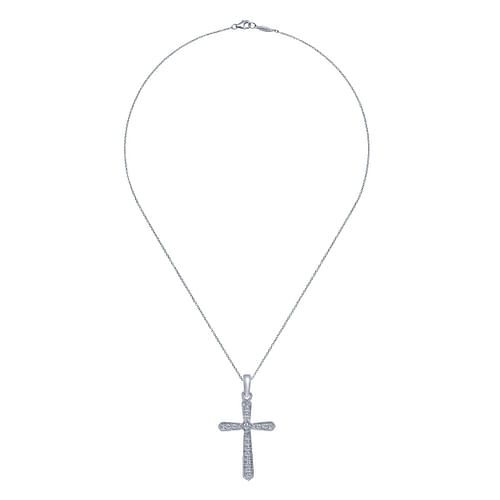 14K White Gold Diamond Cross Pendant Necklace