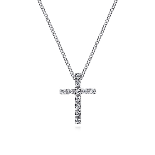 14K White Gold Diamond Cross Pendant Necklace