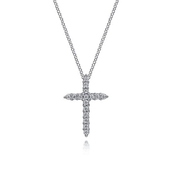 14K White Gold Diamond Cross Pendant Necklace