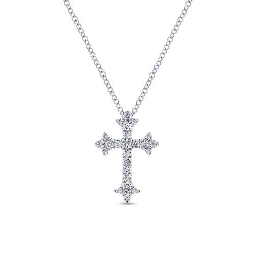 14K White Gold Diamond Cross Pendant Necklace