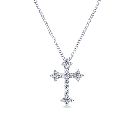 14K White Gold Diamond Cross Pendant Necklace