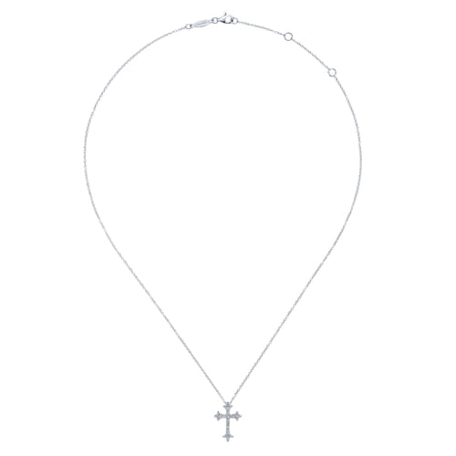 14K White Gold Diamond Cross Pendant Necklace