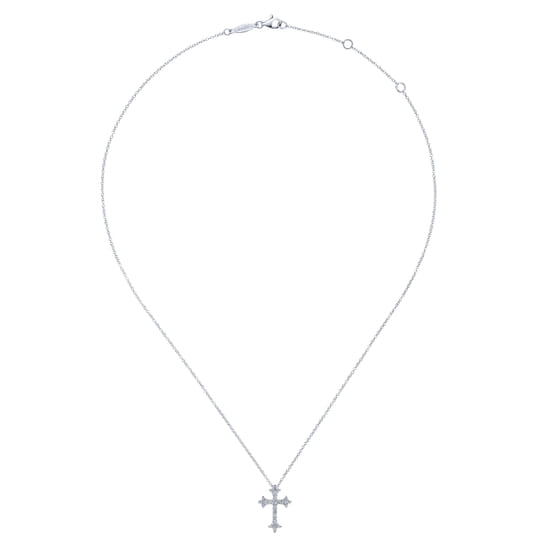 14K White Gold Diamond Cross Pendant Necklace angle 2