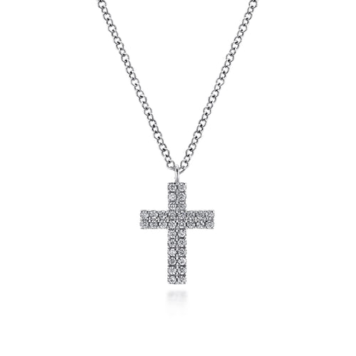 14K White Gold Diamond Cross Pendant Necklace