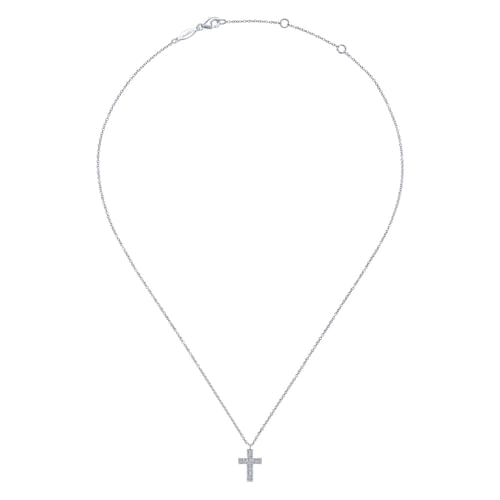 14K White Gold Diamond Cross Pendant Necklace