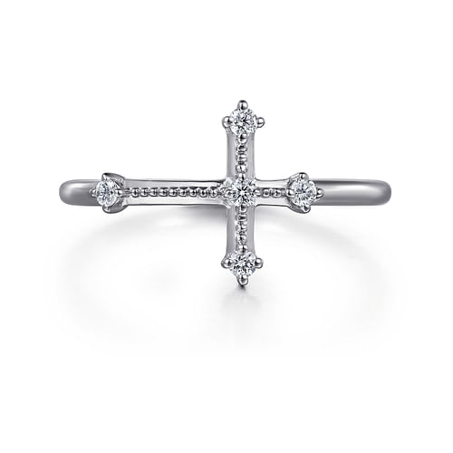 14K White Gold Diamond Cross Ring