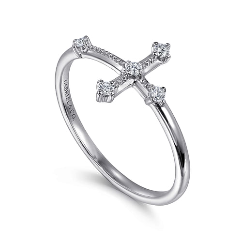 14K White Gold Diamond Cross Ring