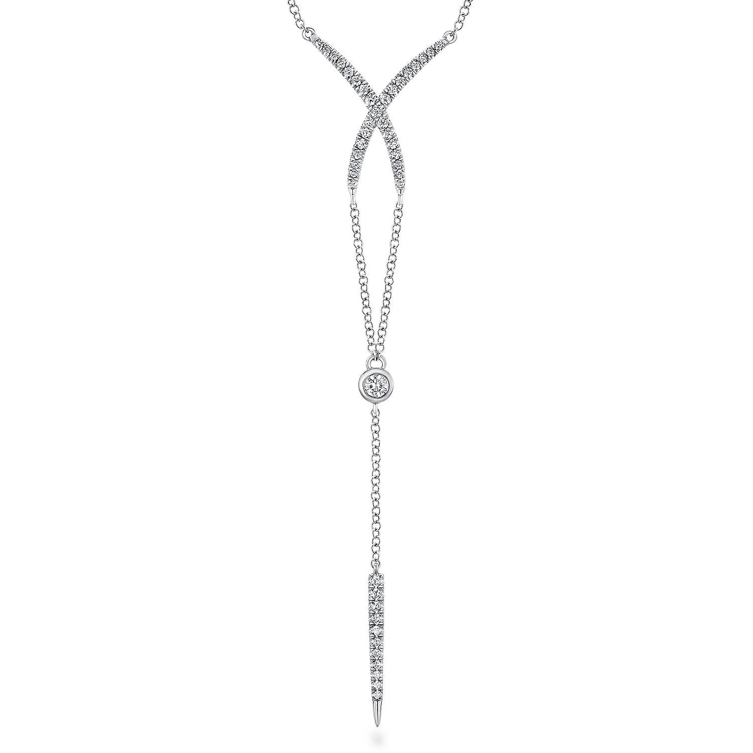 Gabriel - 14K White Gold Diamond Crossover Y Knot Diamond Necklace