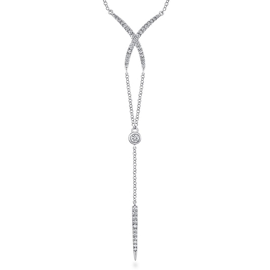 Gabriel - 14K White Gold Diamond Crossover Y Knot Diamond Necklace