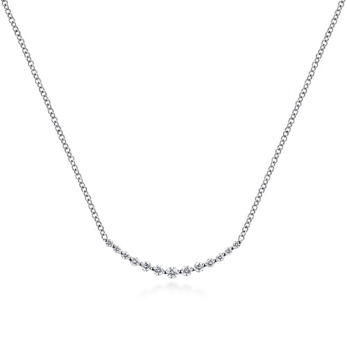 14K White Gold Diamond Curved Bar Necklace