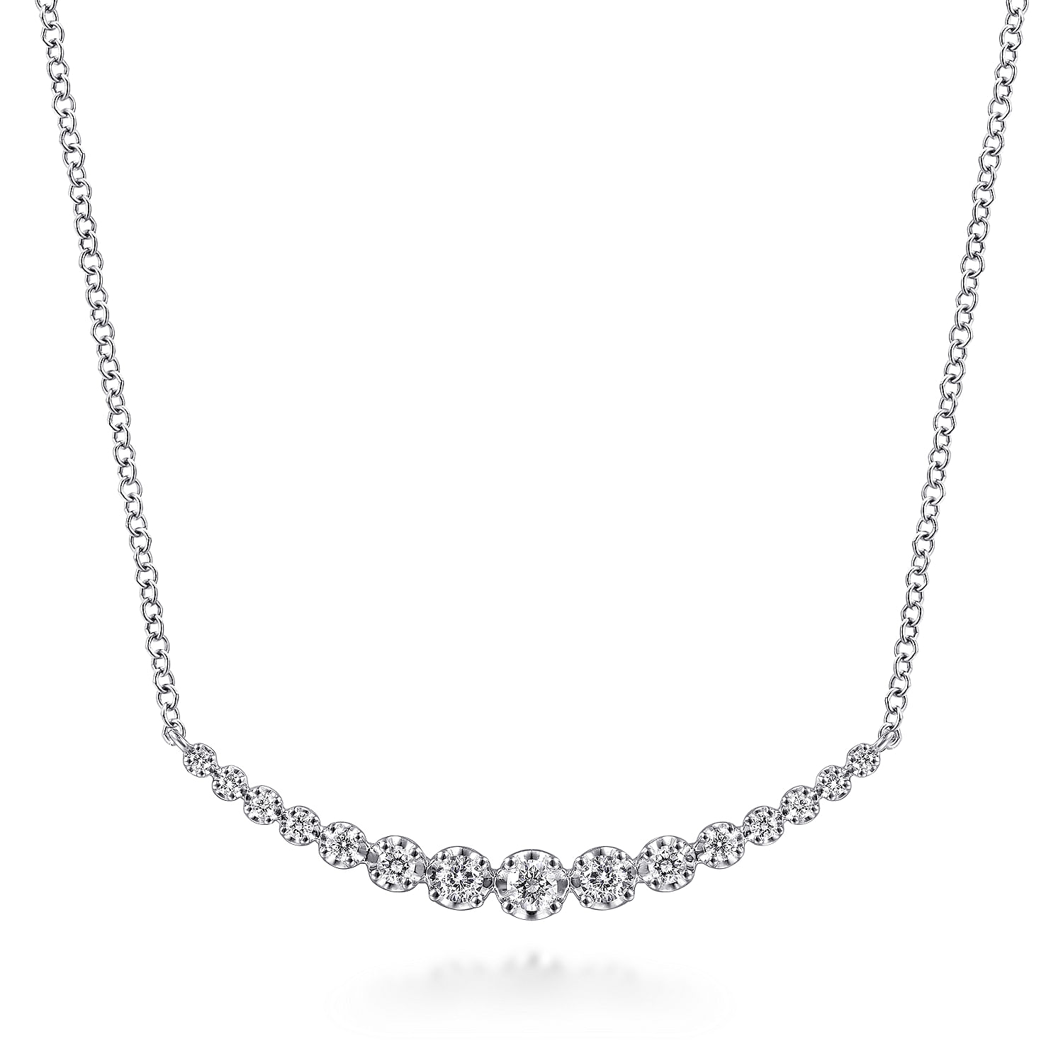 Gabriel - 14K White Gold Diamond Curved Bar Necklace