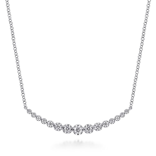 14K White Gold Diamond Curved Bar Necklace