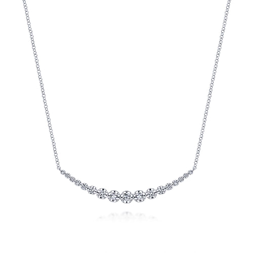 14K White Gold Diamond Curved Bar Necklace