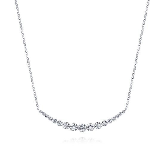 Gabriel - 14K White Gold Diamond Curved Bar Necklace