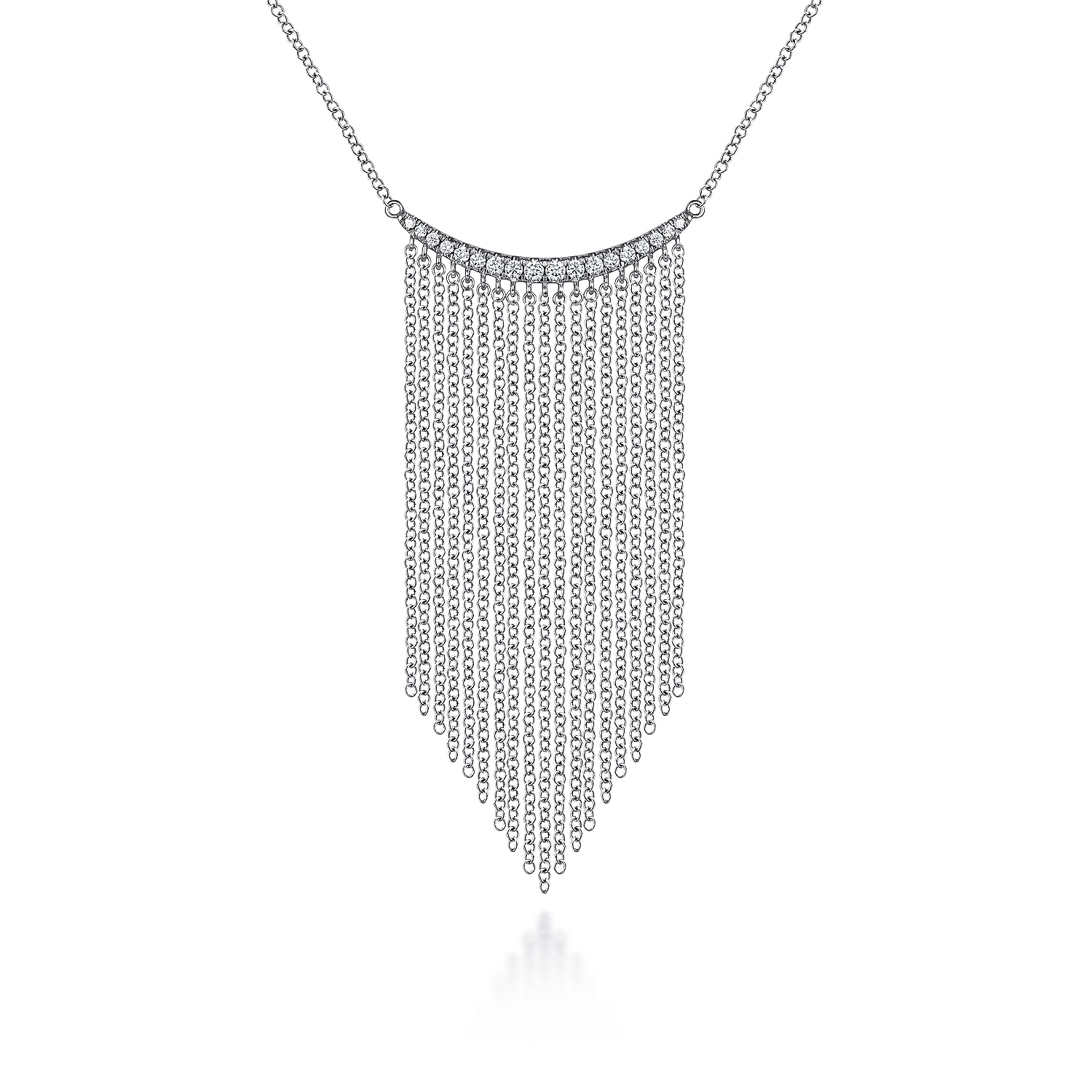 Gabriel - 14K White Gold Diamond Curved Bar and Waterfall Chain Necklace