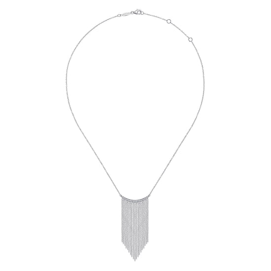 14K White Gold Diamond Curved Bar and Waterfall Chain Necklace angle 2
