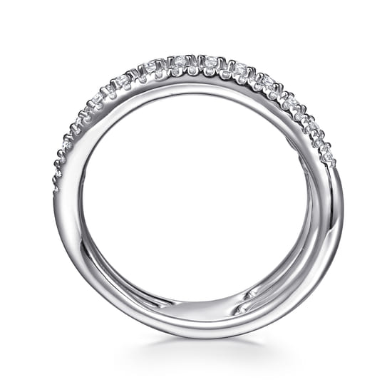 14K White Gold Diamond Curved Easy Stackable Ring angle 2