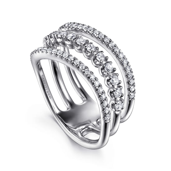 14K White Gold Diamond Curved Easy Stackable Ring angle 3