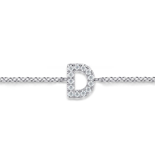 14K White Gold Diamond D Initial Chain Bracelet 14K White Gold Diamond D Initial Chain Bracelet
