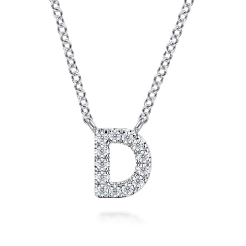 14K White Gold Diamond D Initial Pendant Necklace