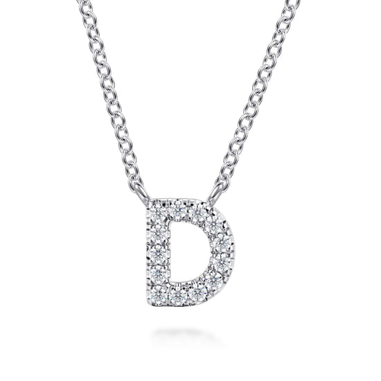 Gabriel - 14K White Gold Diamond D Initial Pendant Necklace Gabriel - 14K White Gold Diamond D Initial Pendant Necklace