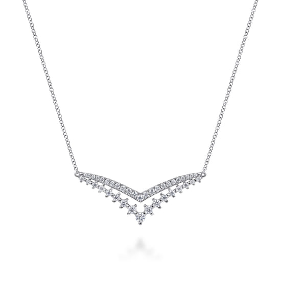 Gabriel - 14K White Gold Diamond Double Chevron Bar  Necklace