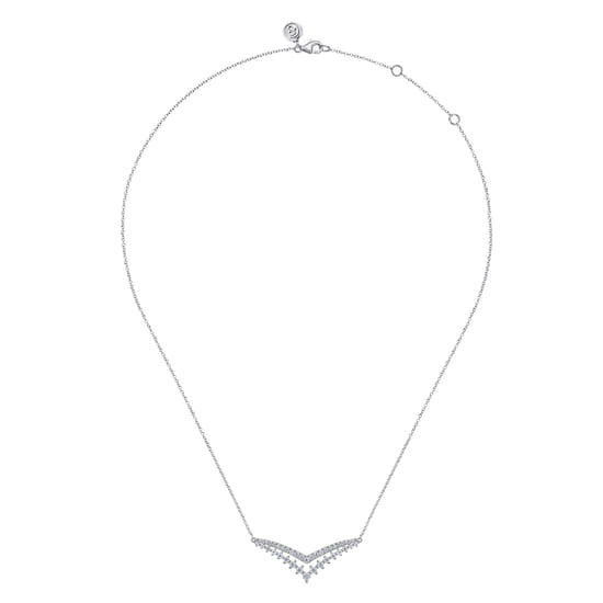 14K White Gold Diamond Double Chevron Bar Necklace angle 2 14K White Gold Diamond Double Chevron Bar Necklace angle 2